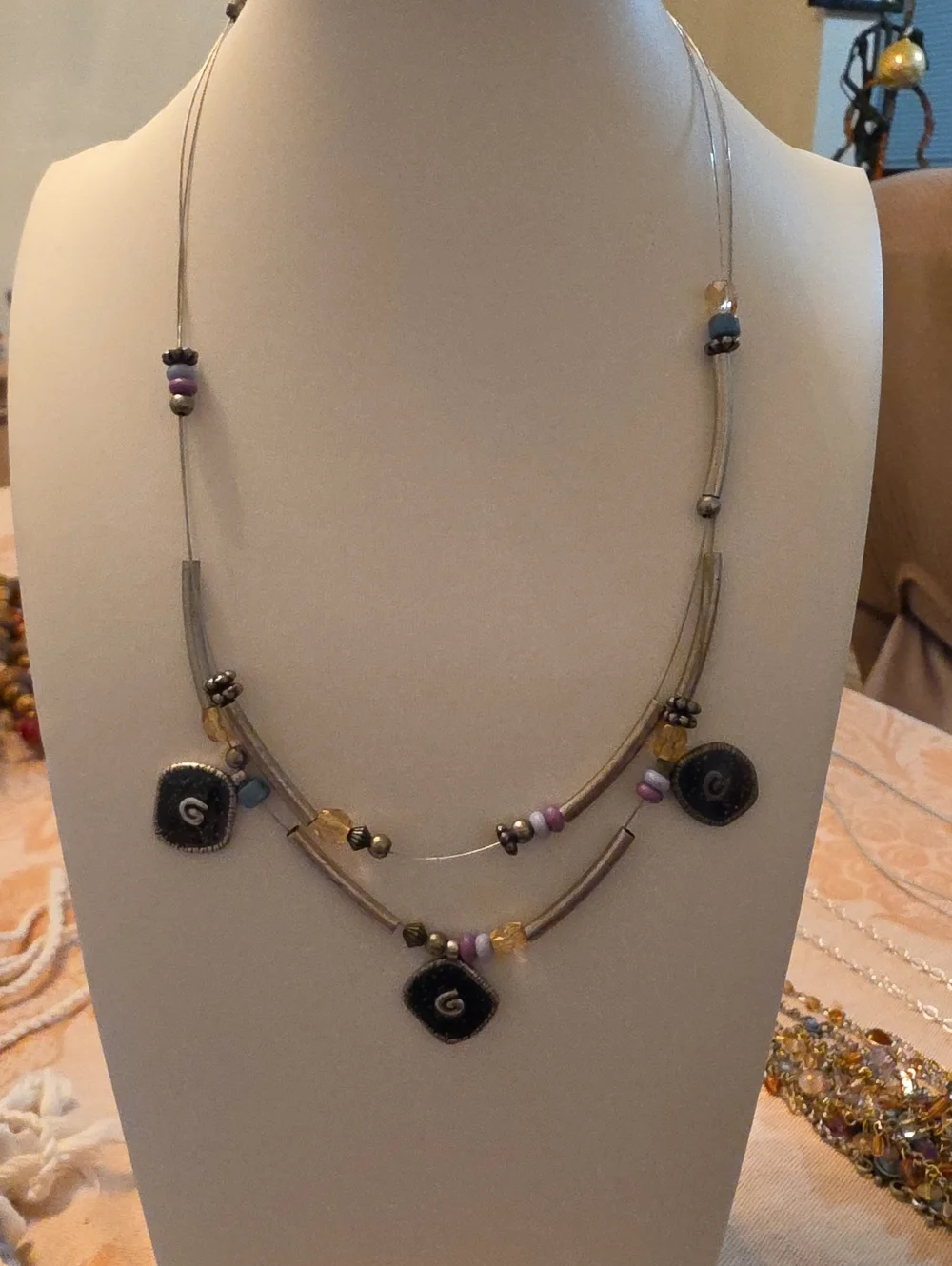 Women’s Multi-Strand Beaded Necklace in Black and Purple